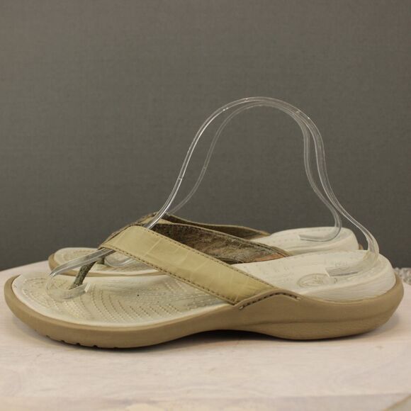 Crocs Thong Sandals Womens 8 Tan Beige Comfort - Picture 5 of 10